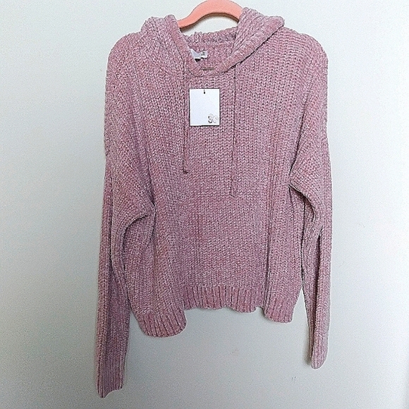 So Pink Chenille Cropped Cozy Soft Long Sleeve Hoodie Sweatshirt Size XL New - Picture 1 of 13
